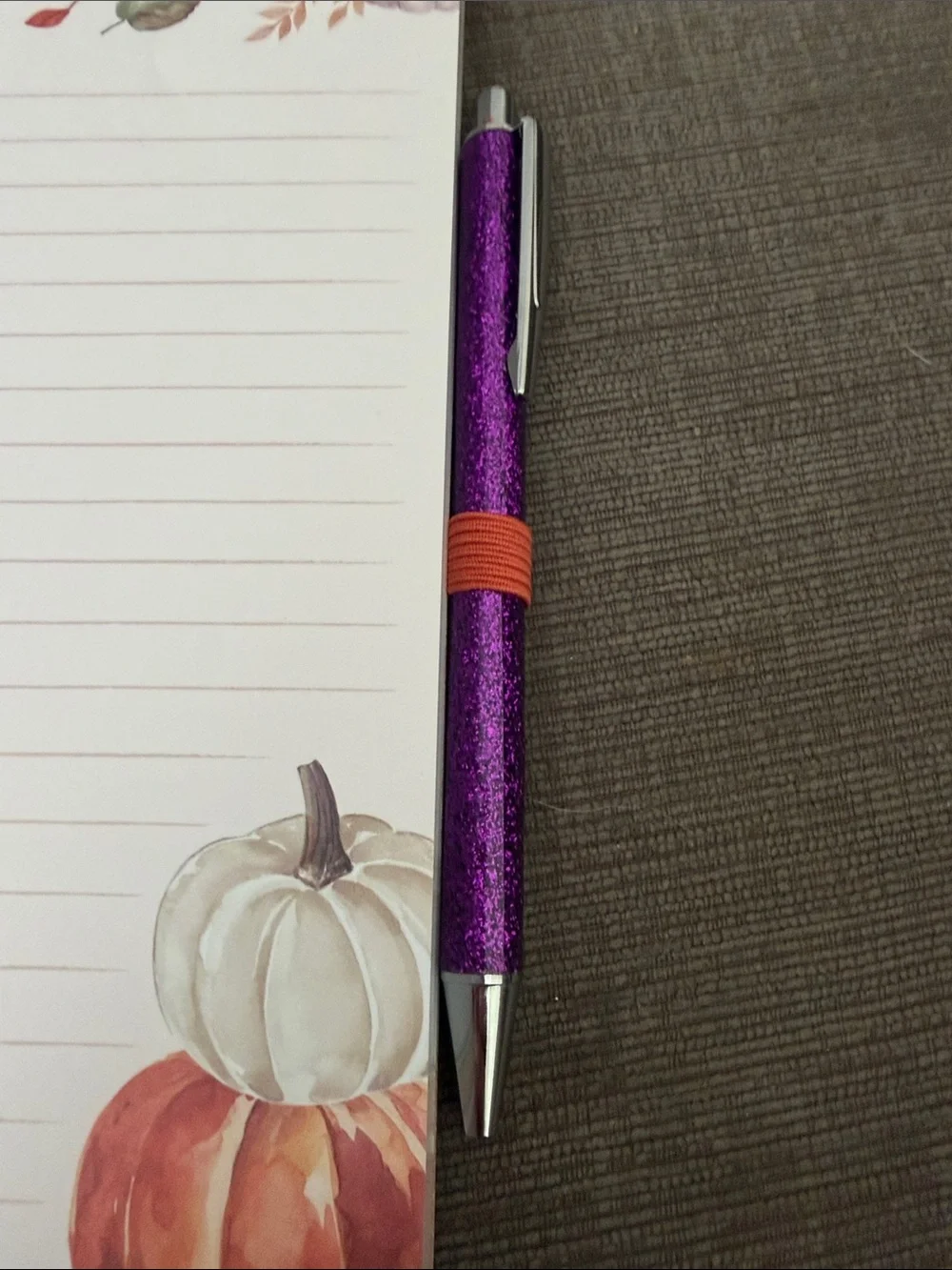 Market List Pumpkin Notepad with Purple Pen